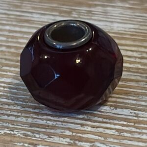 TROLLBEADS dark red prism bead faceted glass charm sterling silver core